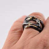 Edera Magma - Anillo de plata oxidada con oro