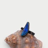 Ópalo - Anillo de plata oxidada con ópalo y diamantes