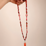 Collar largo piedras naturales tonos rojos, naranja y rosa