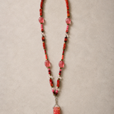 Collar largo piedras naturales tonos rojos, naranja y rosa