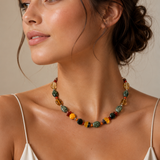Collar corto piedras naturales tonos verdes y marrones