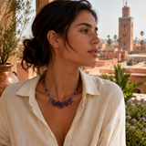 Collar corto piedras violeta y lila