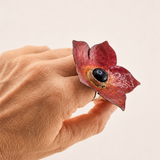 Anillo Garden Floror Roja con Perla Negra