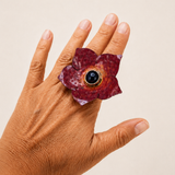 Anillo Garden Floror Roja con Perla Negra