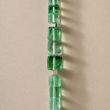 Handmade long green and pink natural stone necklace with silver clasp