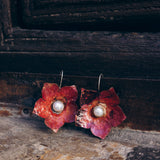 Pendientes Garden Rojos Flores con Perla Negra