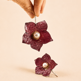 Pendientes Garden Rojos Flores con Perla Negra