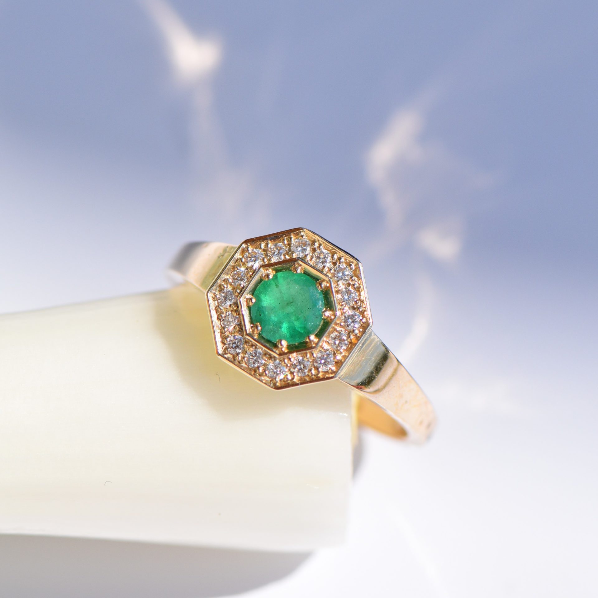 Vintage - Emerald Octagon - pierścionek