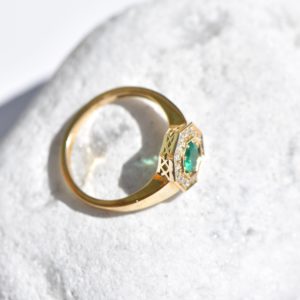 Vintage - Emerald Octagon - pierścionek